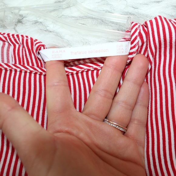 Zara Red Striped Ruffle Tier Hem Blouse - Picture 4 of 8